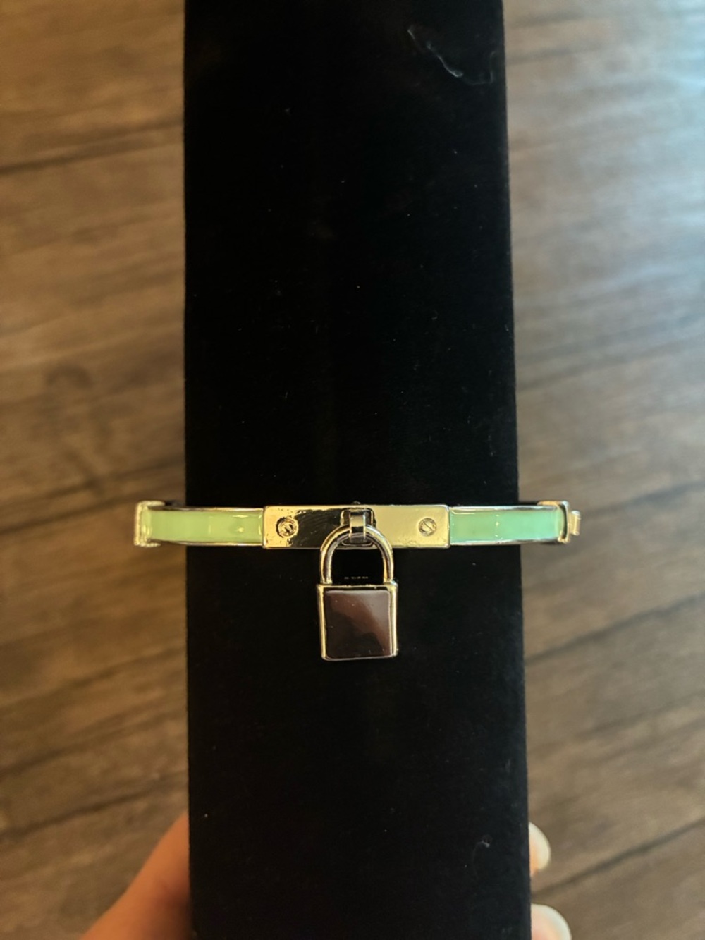 Silver-tone Bracelet with Mint Enamel and Padlock Charm